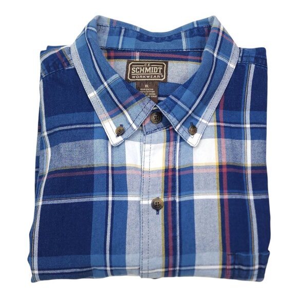 C.E. Schmidt Workwear Mens Blue Plaid Short Sleeve Button-Up Shirt XL Cotton - Picture 2 of 6